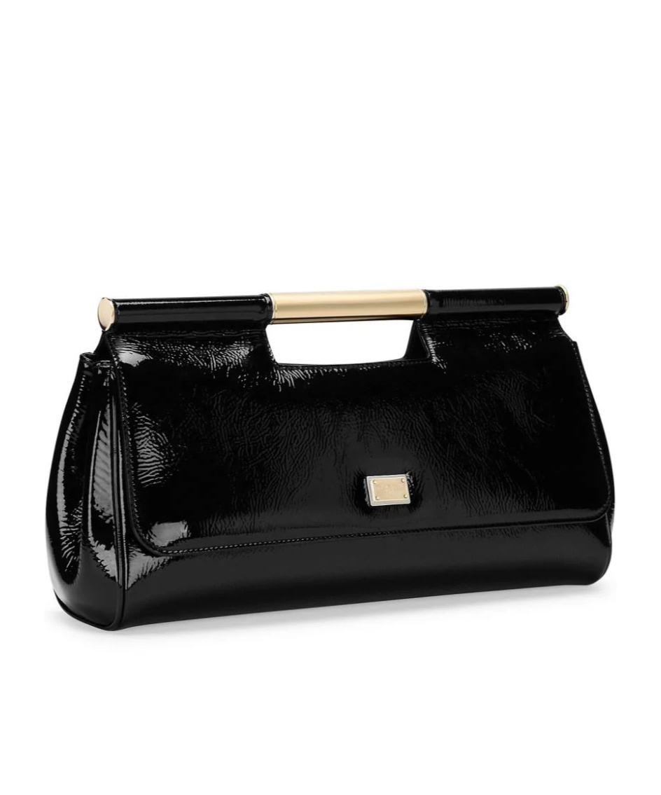 Dolce & Gabbana Patent-leather Clutch Bag In Black