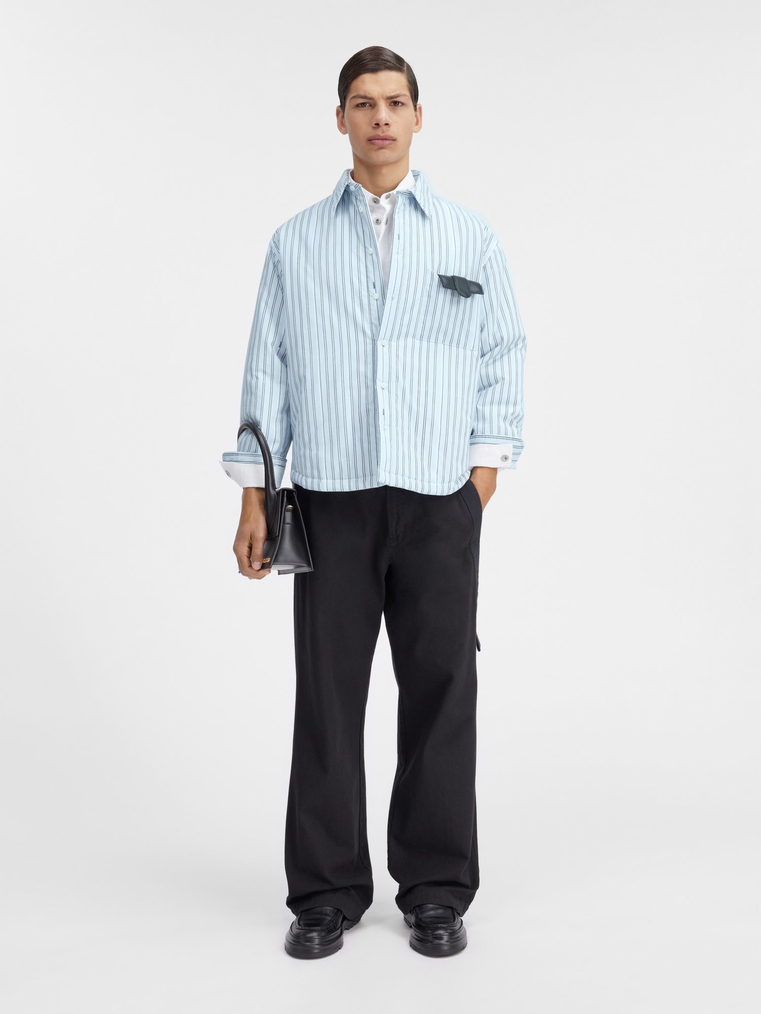 Jacquemus Striped Collared Long-sleeve Shirt In Blue