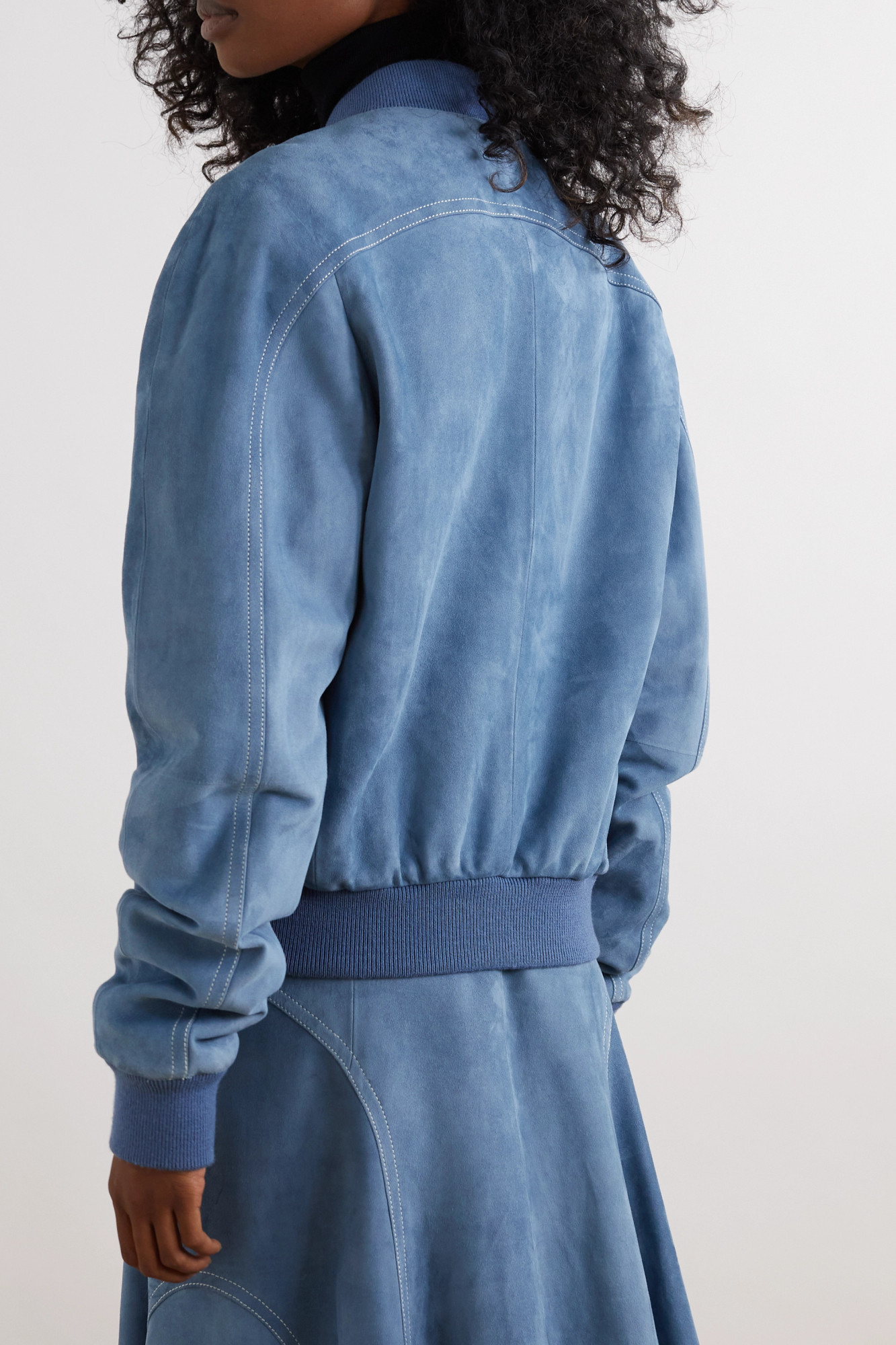 Chloé Blue Grizzled Suede Leather Jacket In Blue