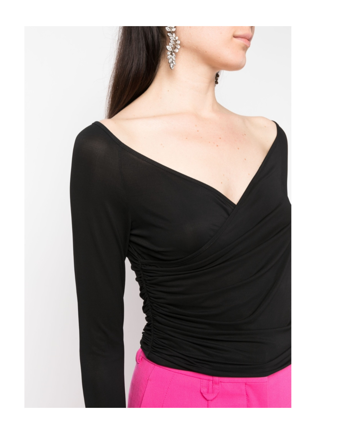 Shop Magda Butrym V-neck Long-sleeved Blouse In Black