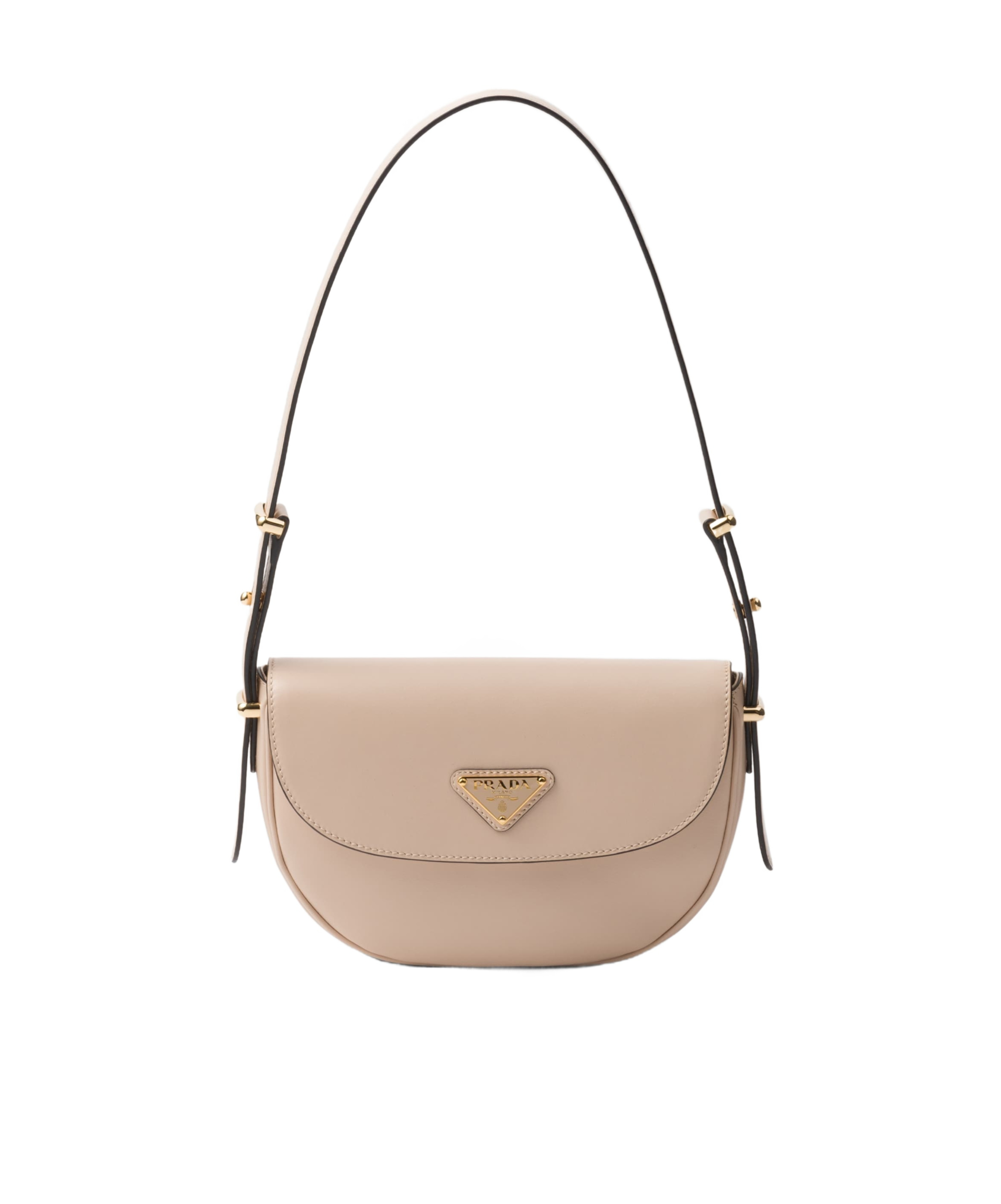Prada Logo Plaque Foldover Small Shoulder Bag In Nude