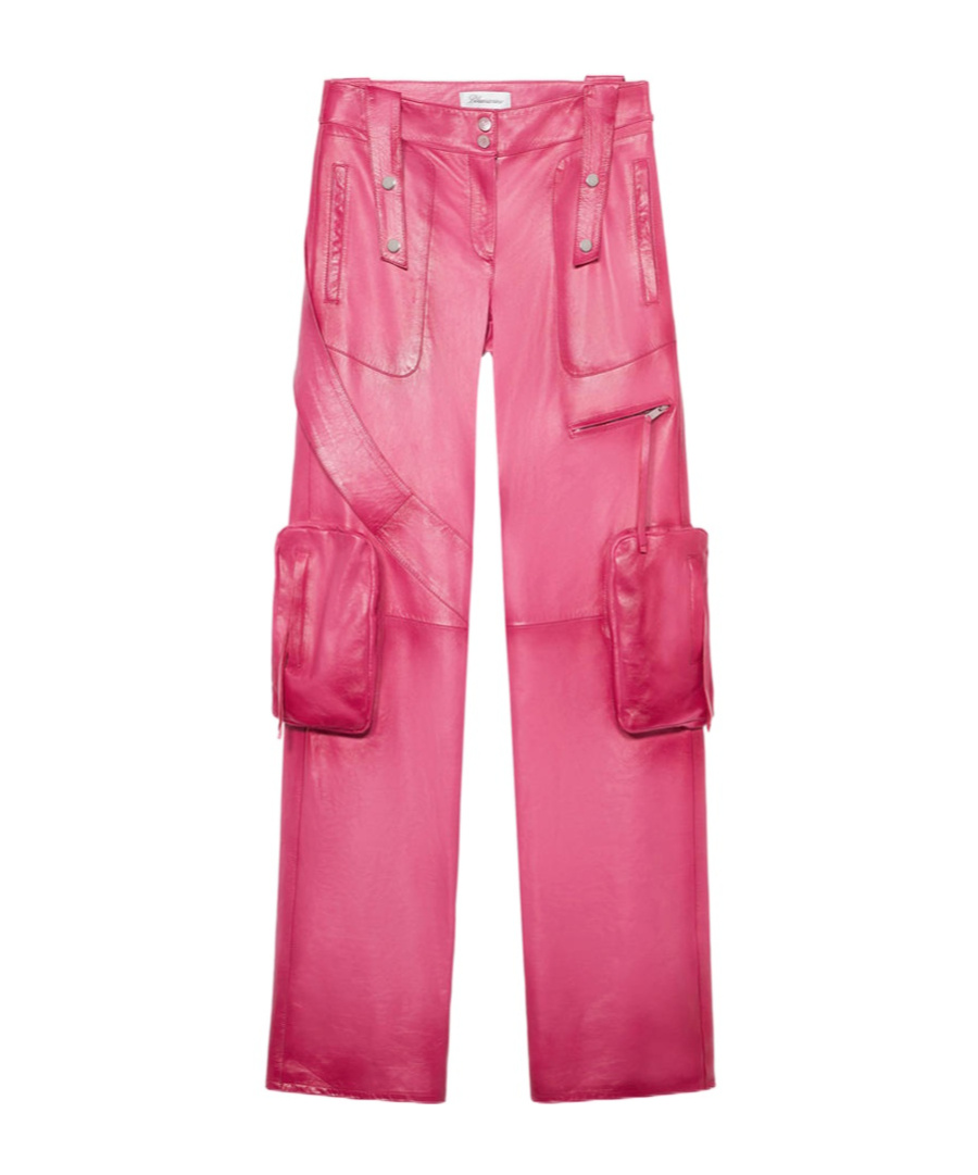 Blumarine Slim-cut Leather Cargo Trousers In Pink