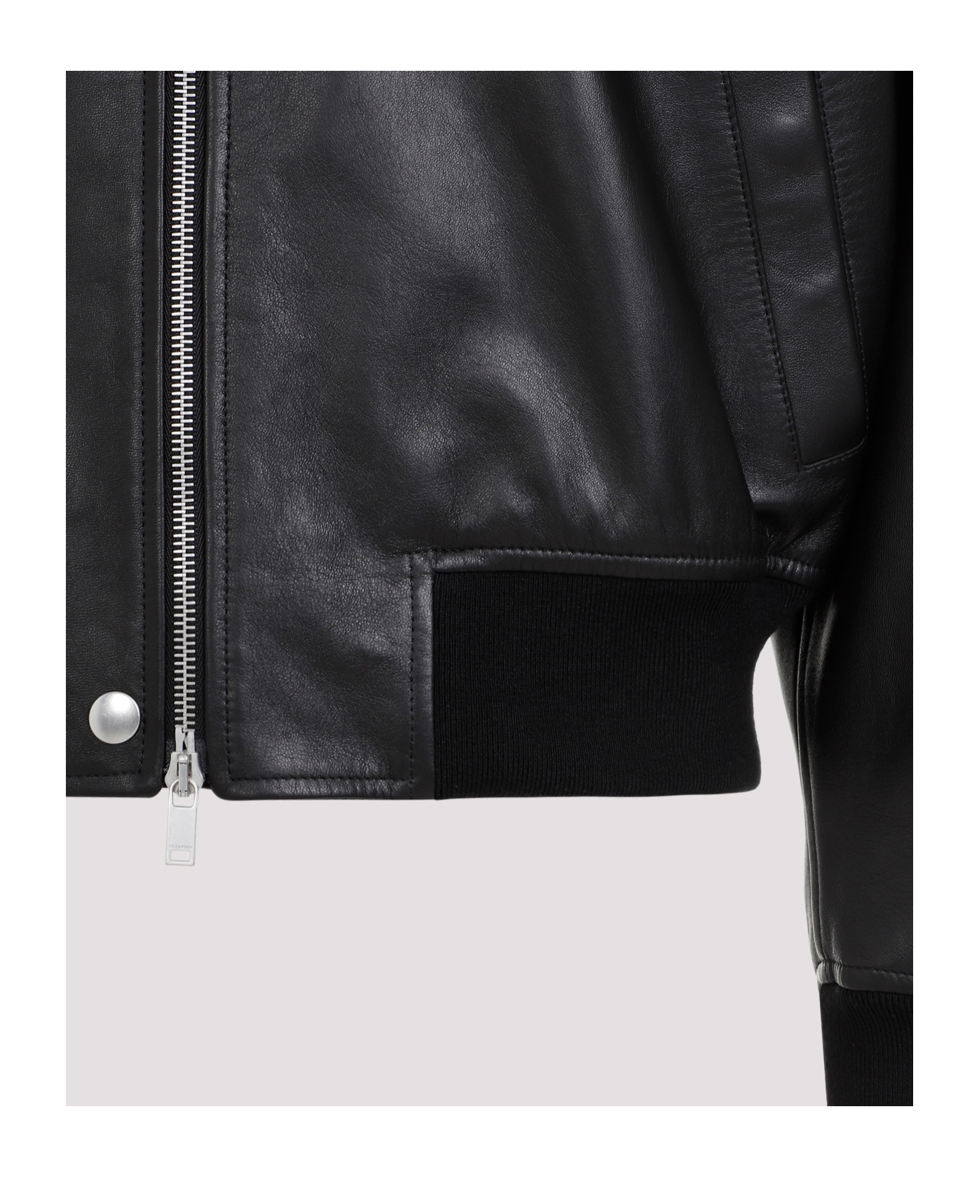 Jil Sander Leather Bomber Jacket In Black