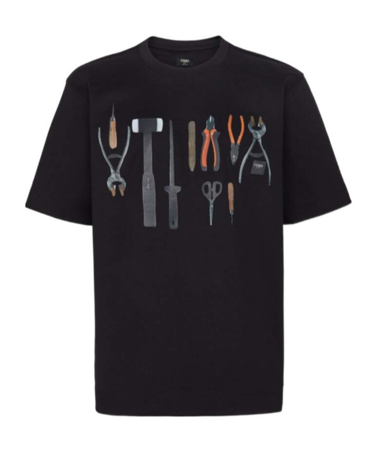 Fendi Tool-print Cotton T-shirt In Black