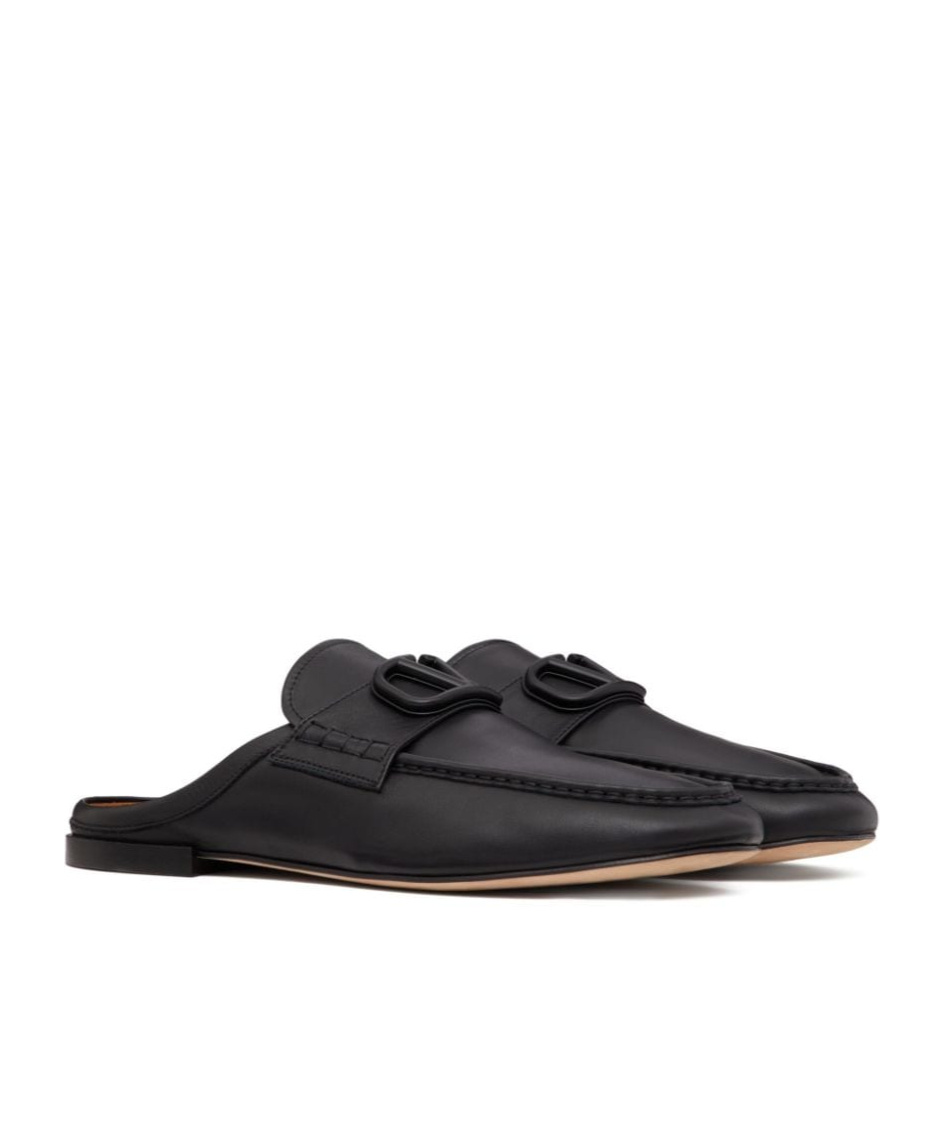 Valentino Vlogo Leather Slippers In Black