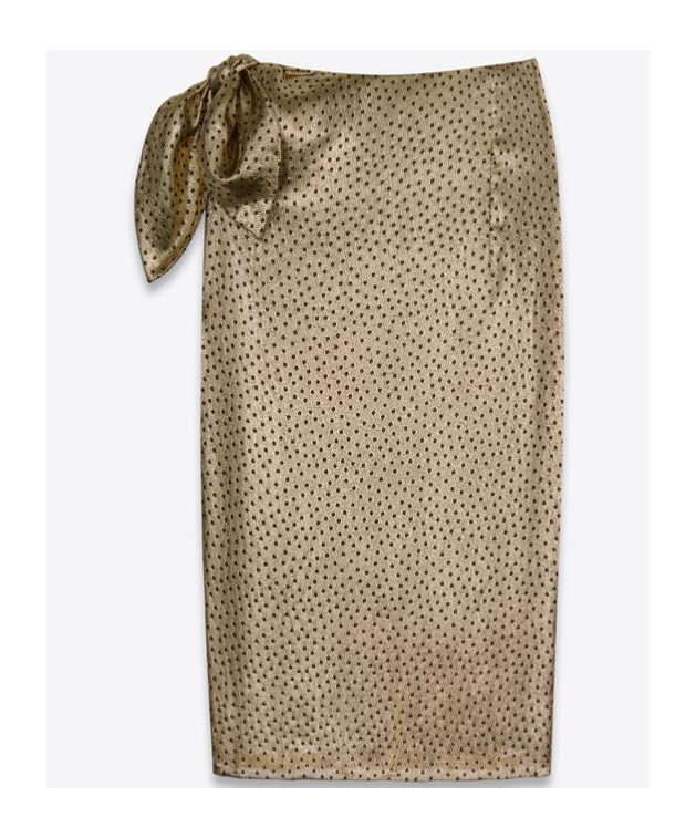 Saint Laurent Tied Pencil Skirt In Dotted Lamé In Nude