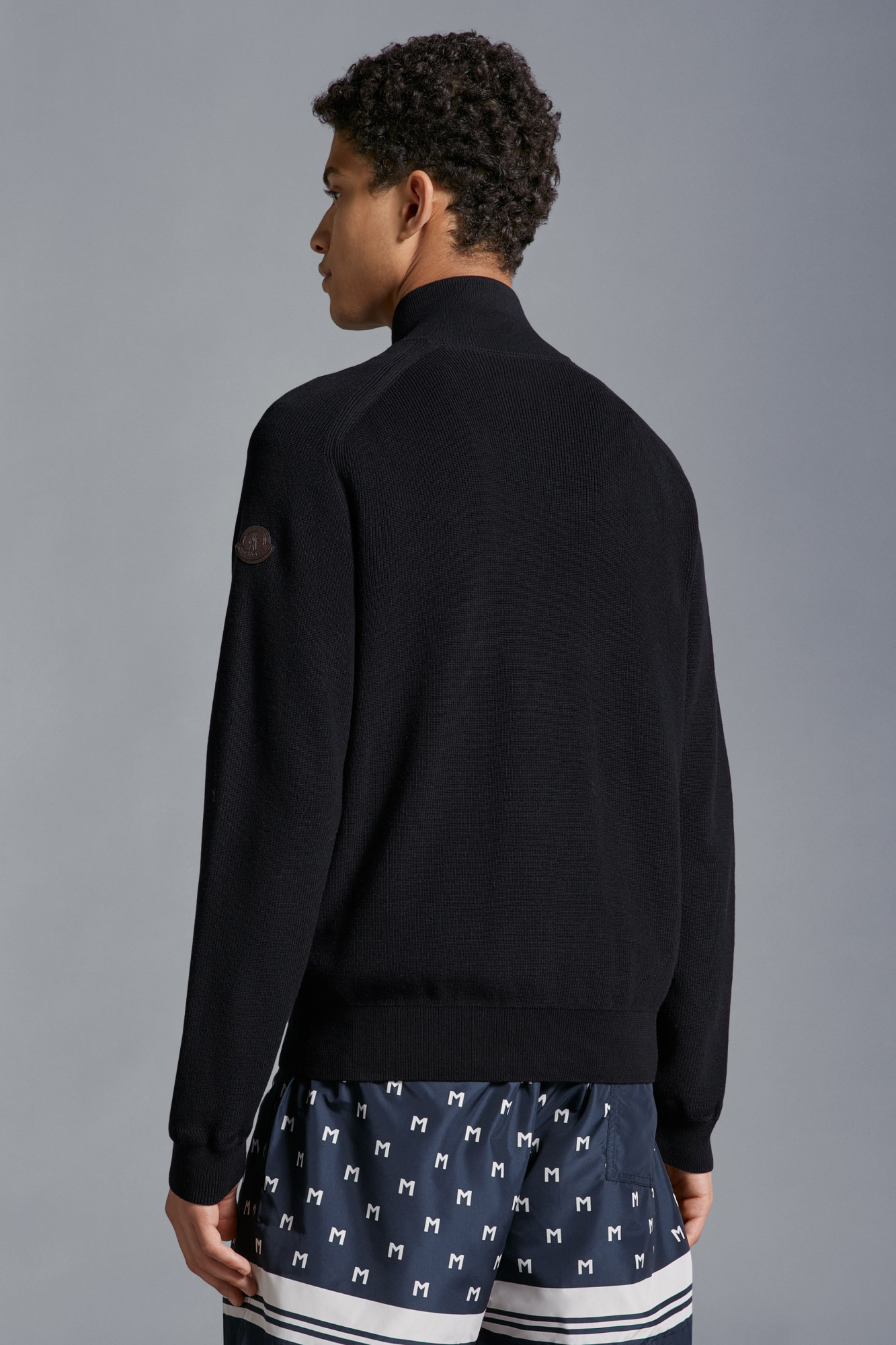 Moncler Suede-panels Cotton-blend Cardigan In Blue