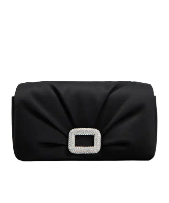 Roger Vivier Magnetic Button Opening And Closing Clutch In Black