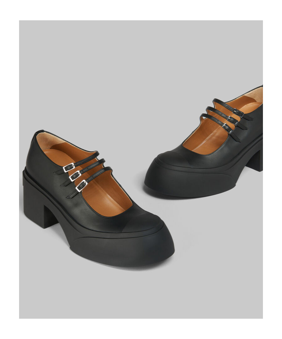 Shop Marni Black Leather Pablo Triple-buckle Mary Jane Shoe
