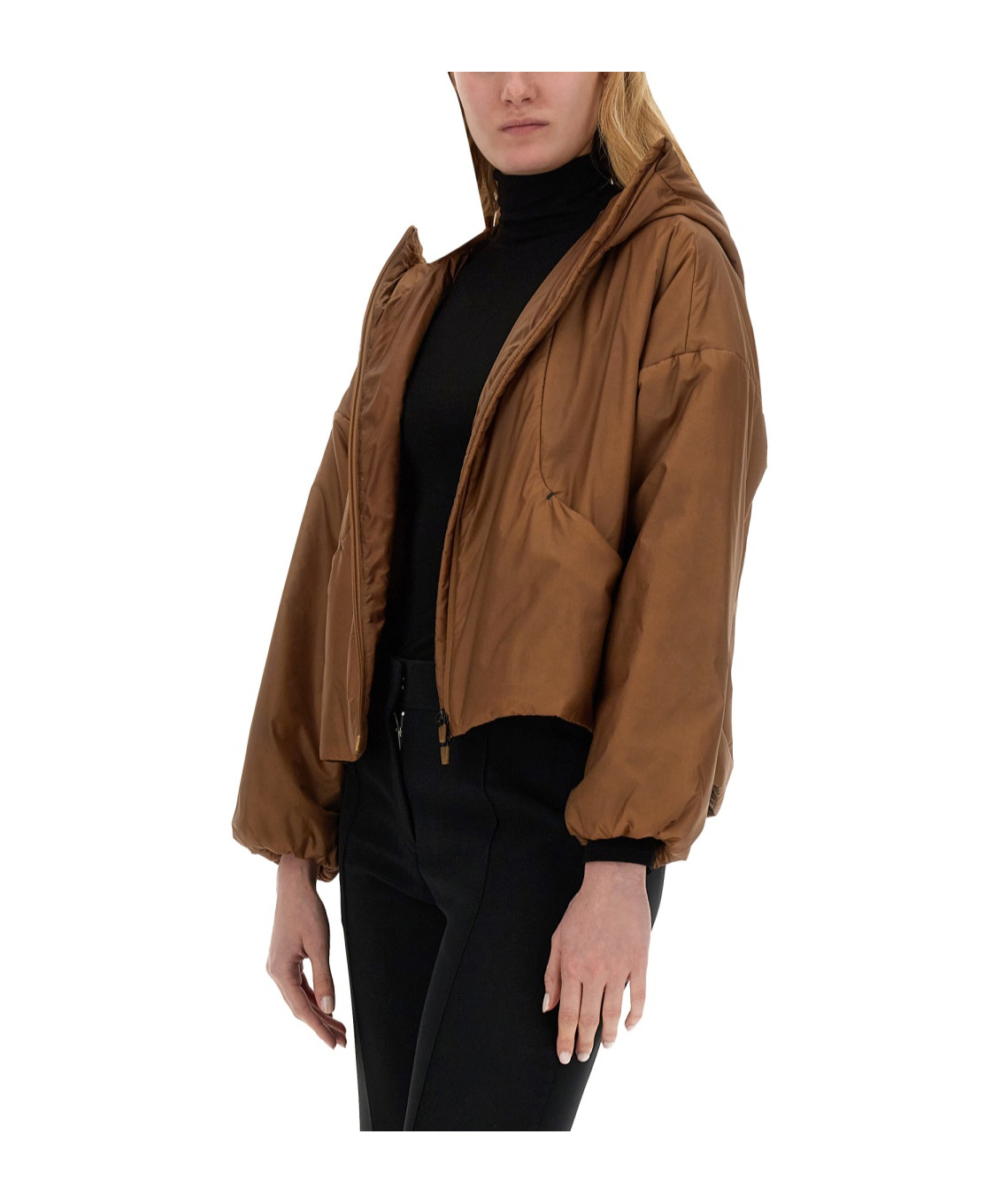 Herno Cropped Brown Nylon Jacket In Brown
