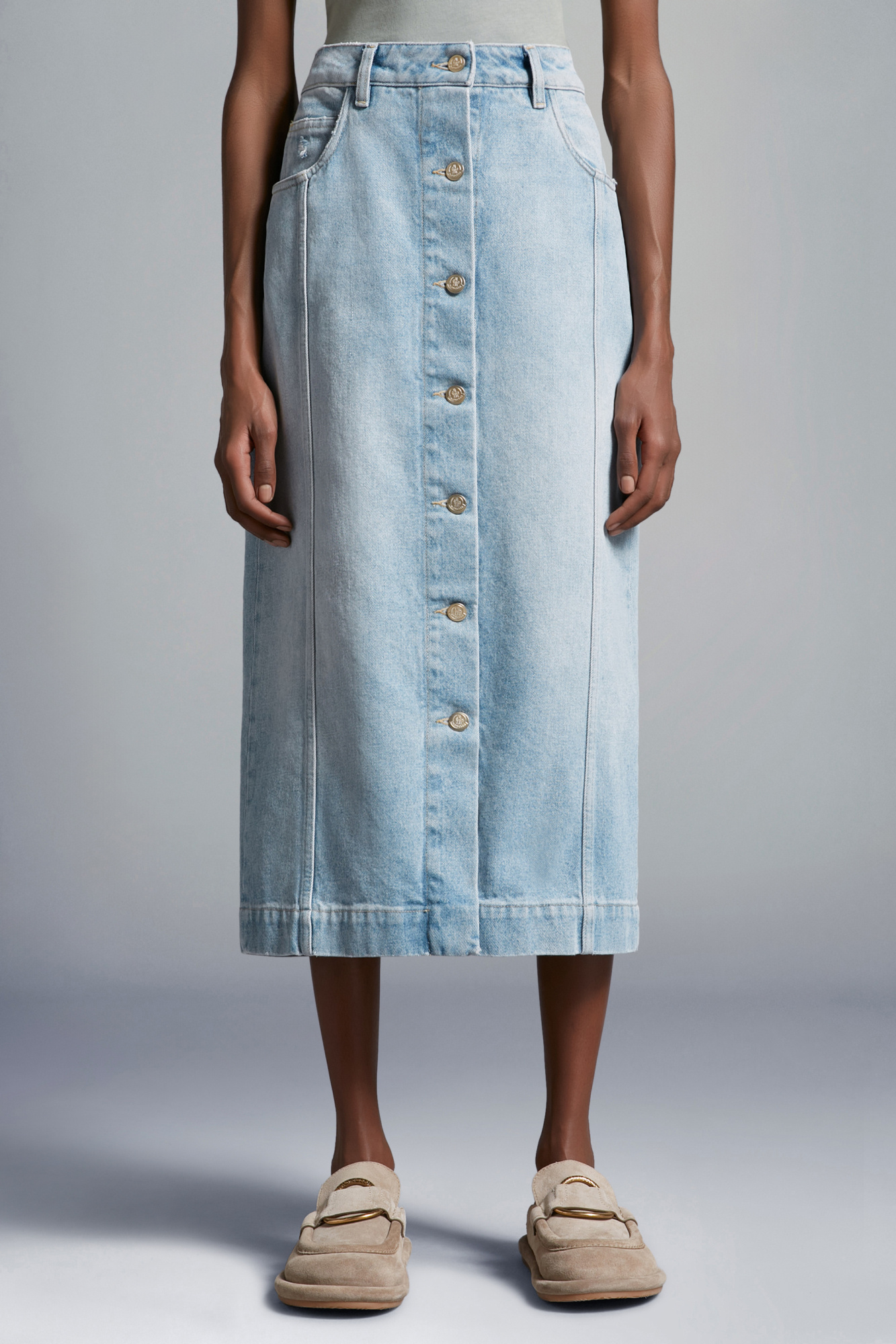 Moncler Jupe Midi En Denim In Blue