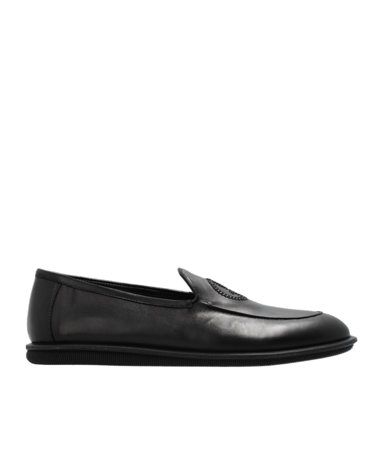 Giorgio Armani Official Store Vintage Nappa Leather Loafers With Embroidered Logo In Black