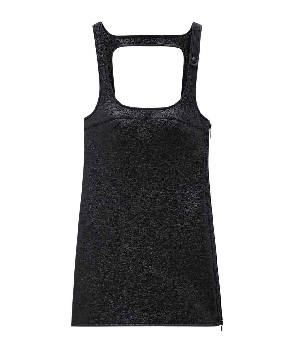 Courrèges Structured Midi Dress With Subtle Sheen And Square Neckline In Black