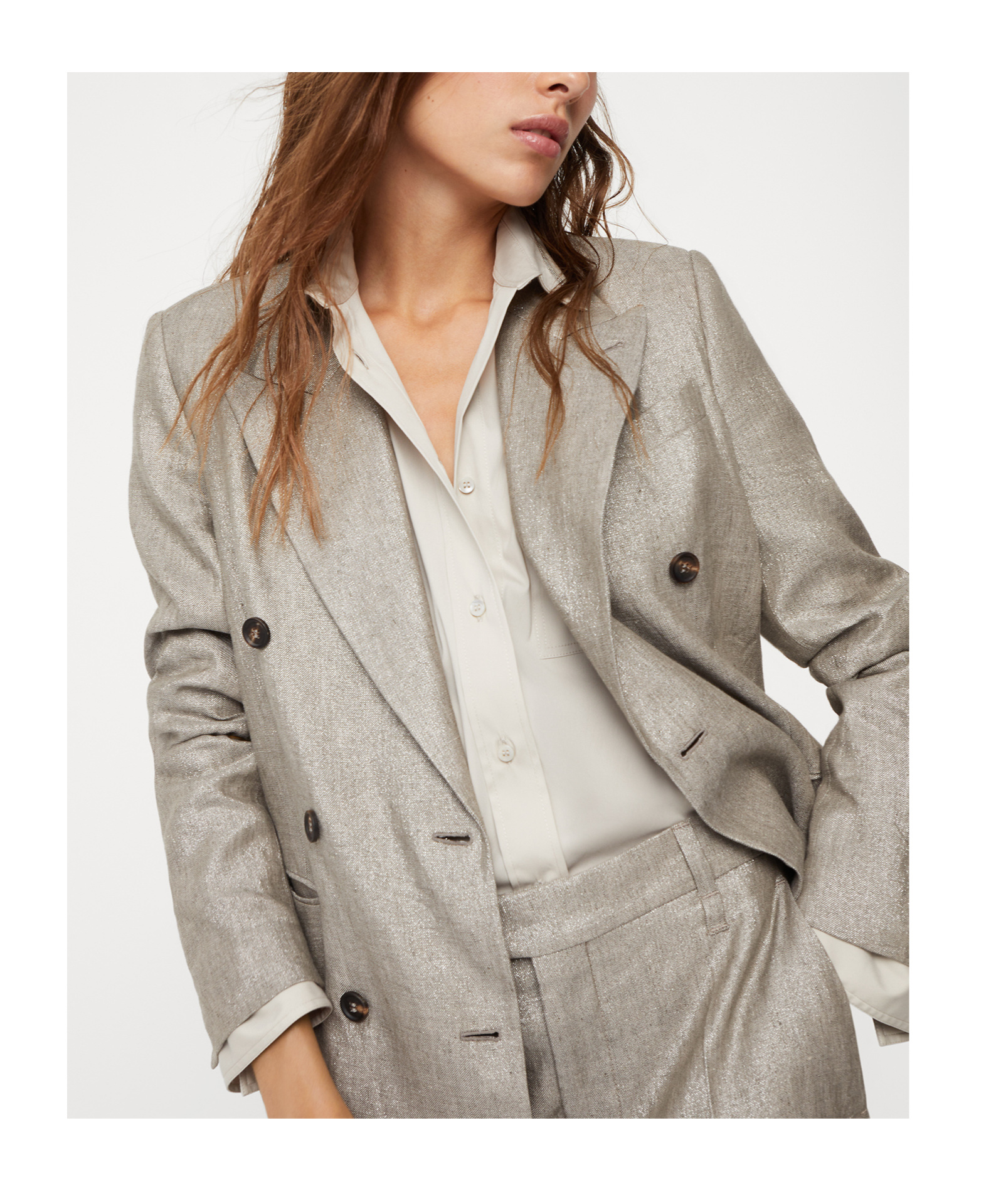 Brunello Cucinelli Double-breasted Jacket With Oversized Cut And Jewel Embroidery In Gray