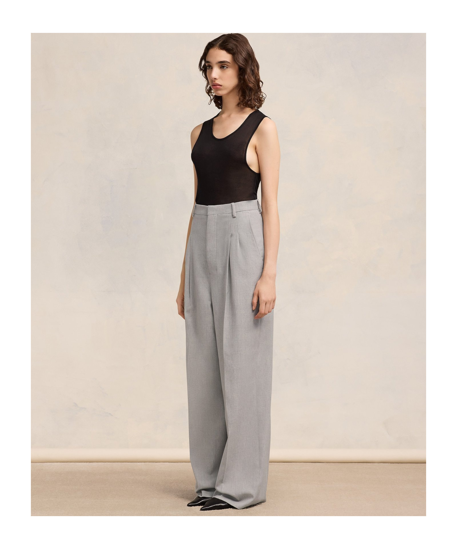 Shop Ami Alexandre Mattiussi Ami Paris Pleated Wide-leg Palazzo Pants In Gray