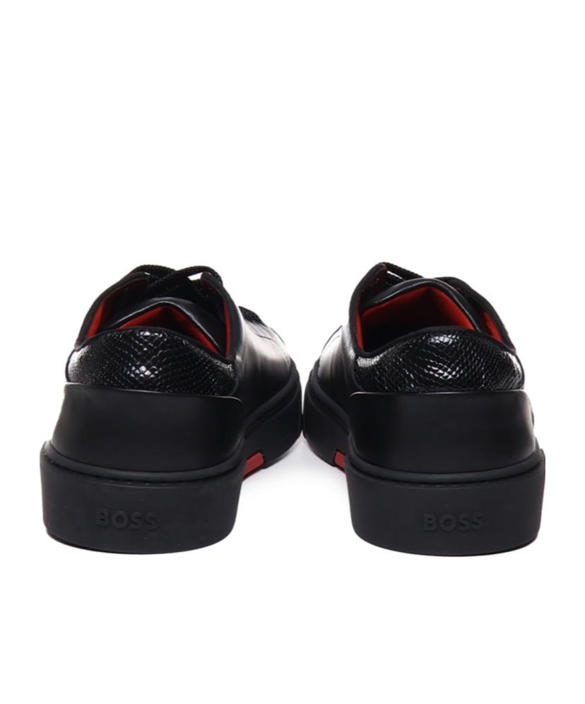 Hugo Boss Leather Lace-up Sneakers Com Special Embossed Graphic In Black