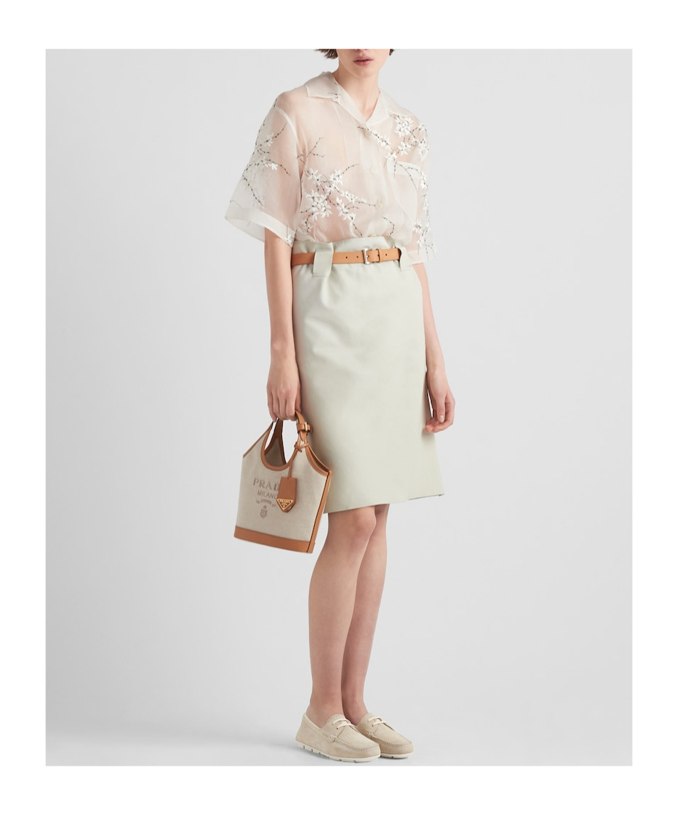 PRADA LINEN BLEND AND LEATHER MINI-BUCKLE BAG