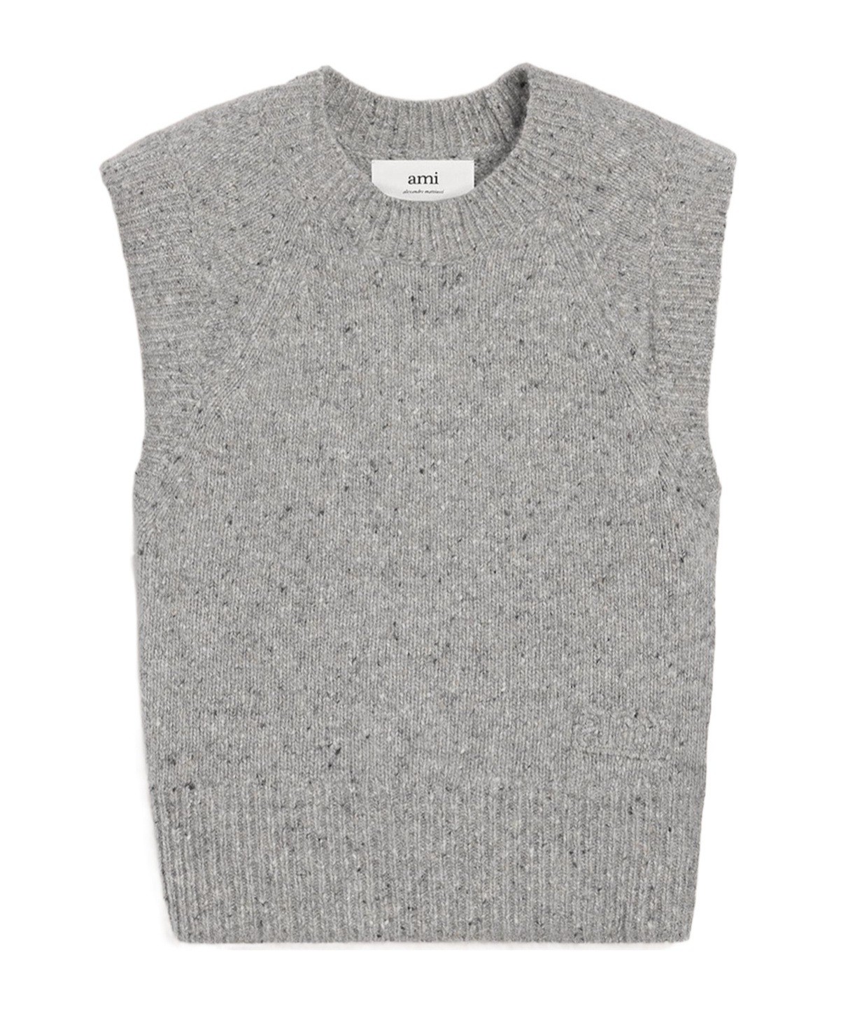 Shop Ami Alexandre Mattiussi Embroidery Sleeveless Wool Sweater In Gray