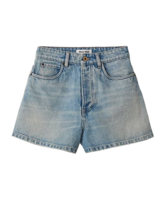Miu Miu High-waisted Denim Shorts In Light Blue