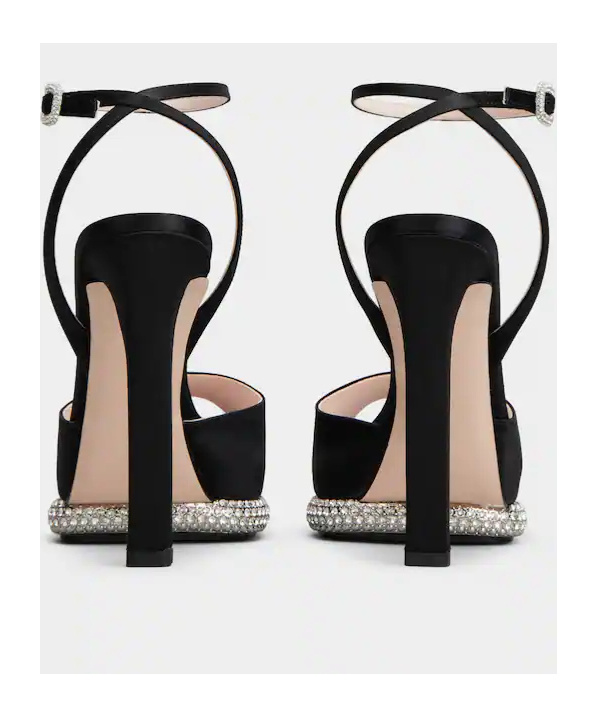 Shop Roger Vivier Viv' Choc Strass Platform Sandals In Satin In Black