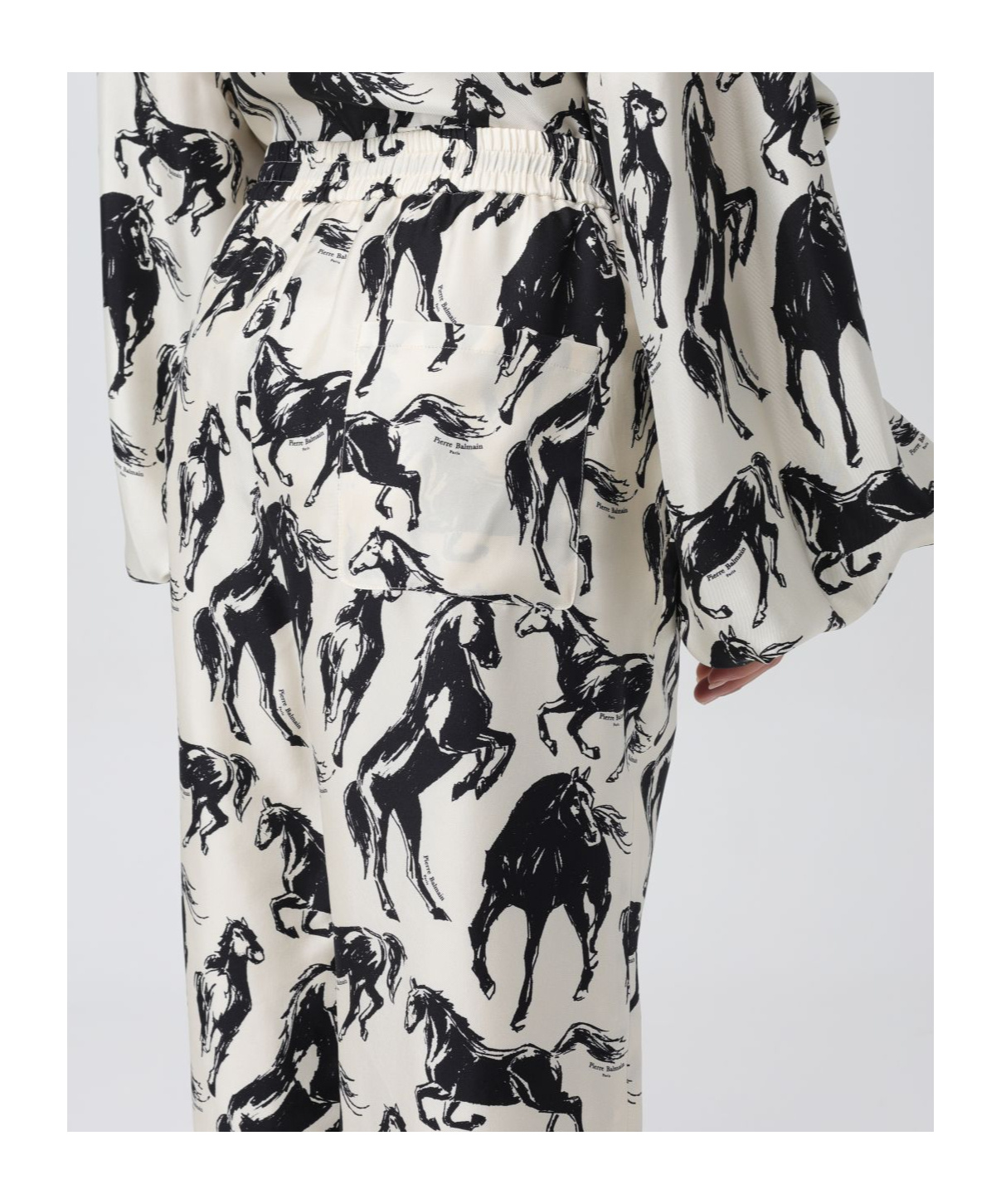 BALMAIN HORSE-PRINT SILK TAPERED TROUSERS 