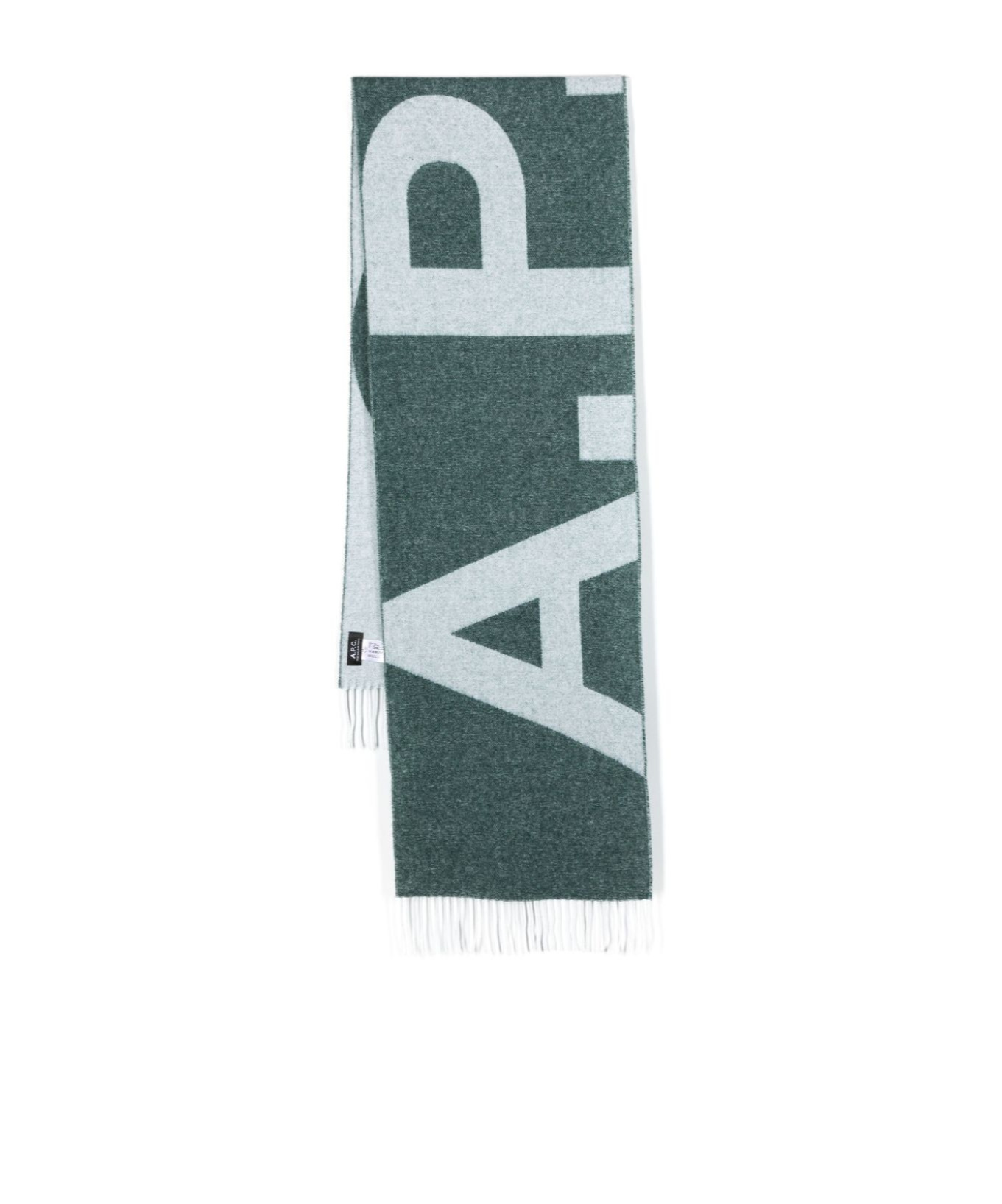 Apc Intarsia-knit Logo Scarf In Green