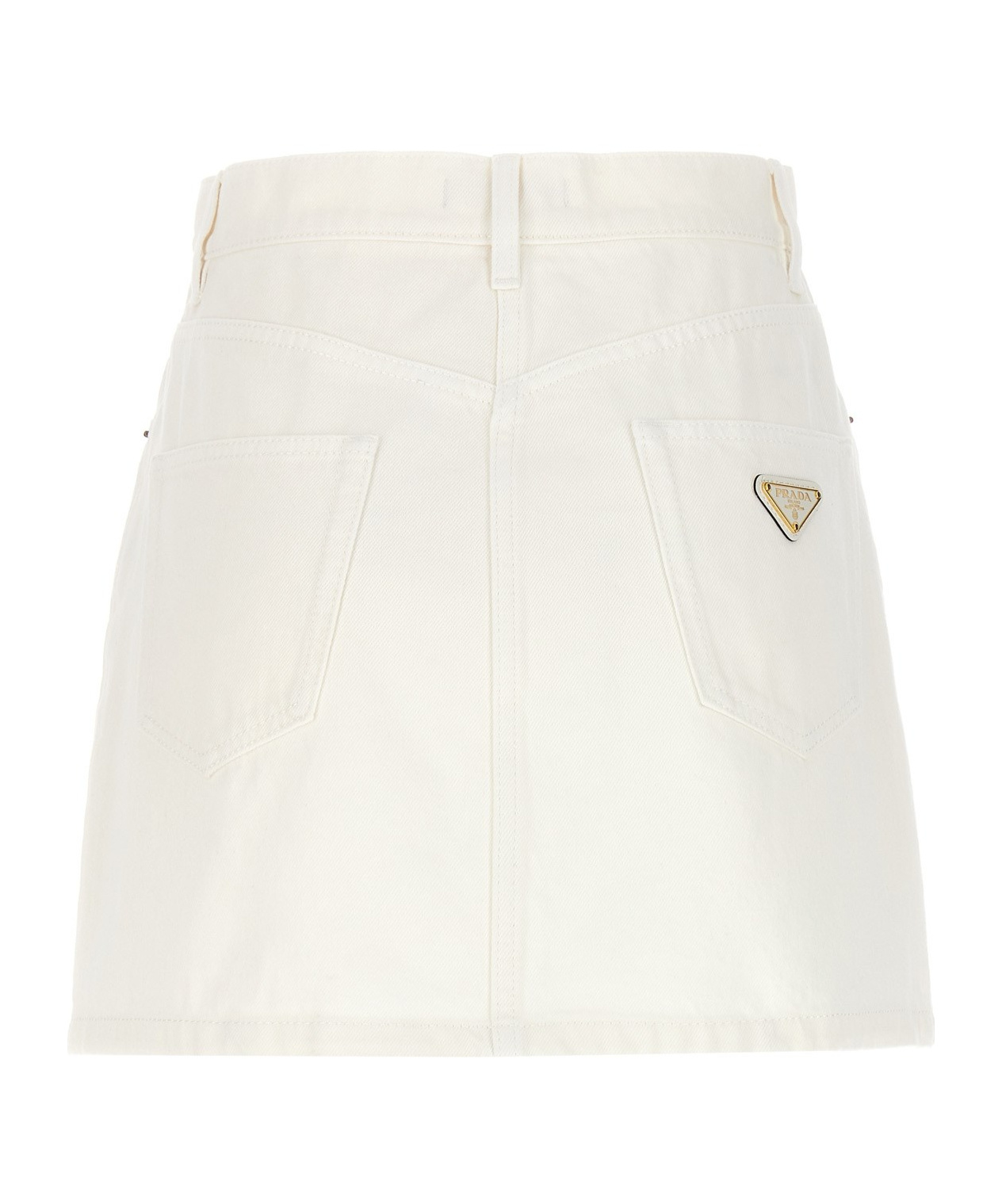 Prada Logo-appliqué Denim Mini Skirt In White