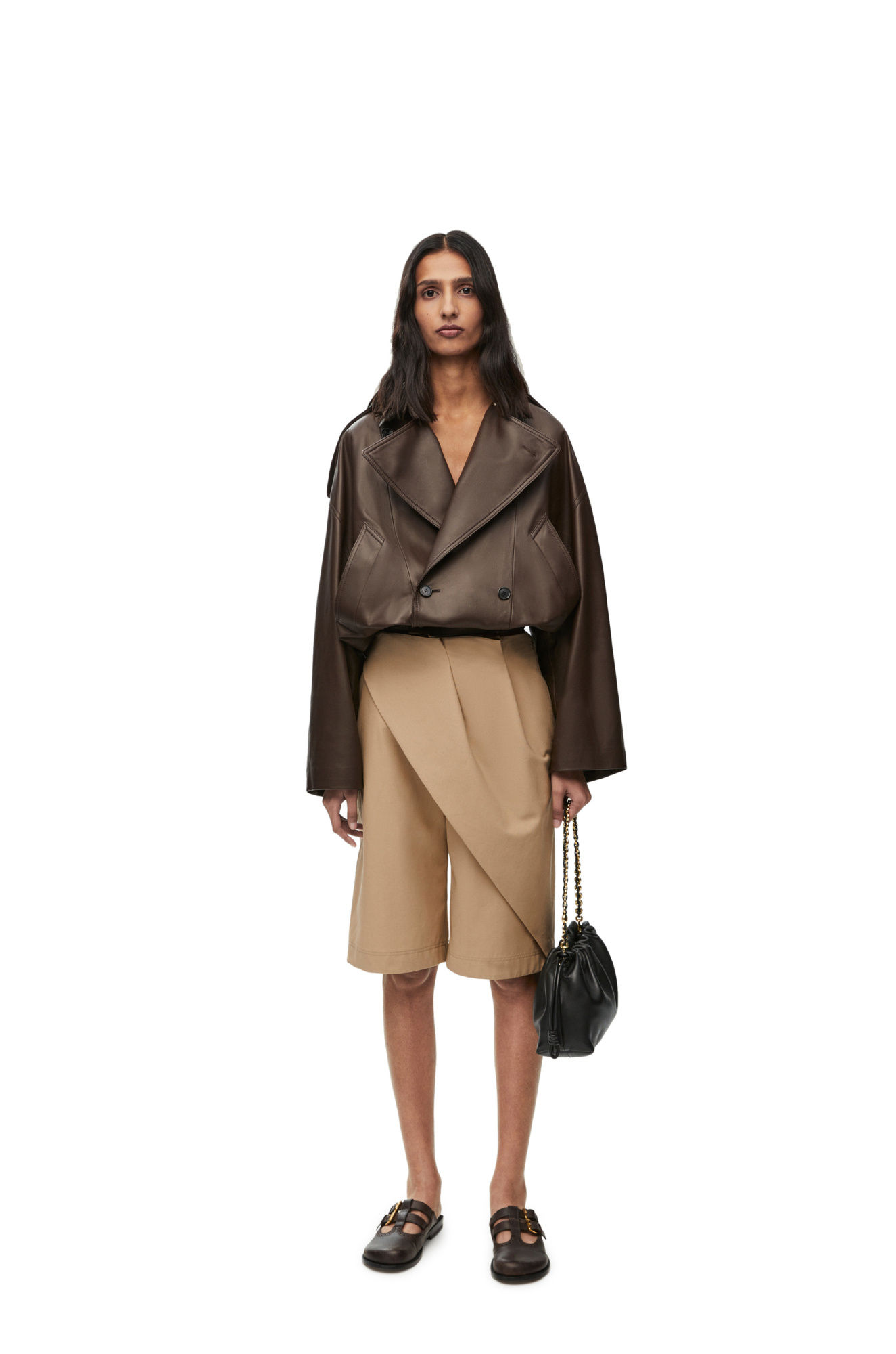 Loewe Overlapping Faille Pleated Shorts In Nude