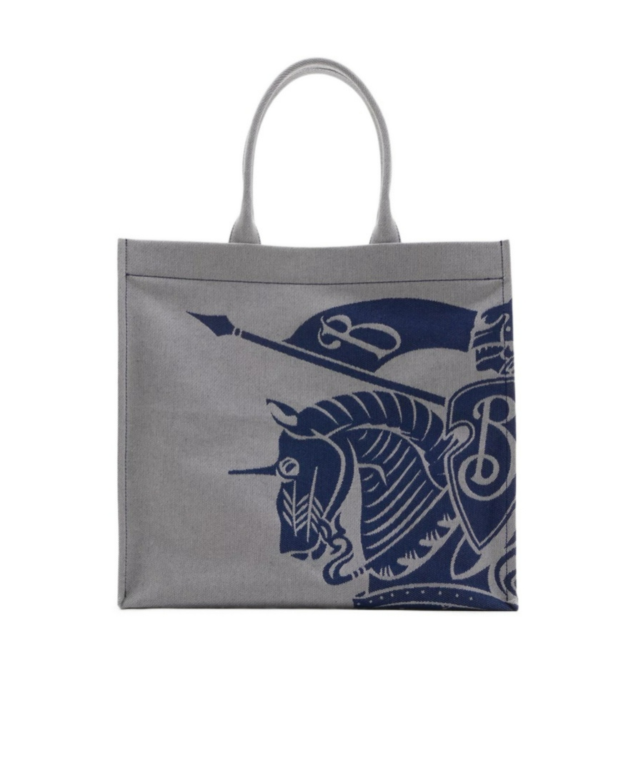 Burberry Beige And Blue Tote Bag With Equestrian Knight Embroidery In Cotton Blend Man In Gray