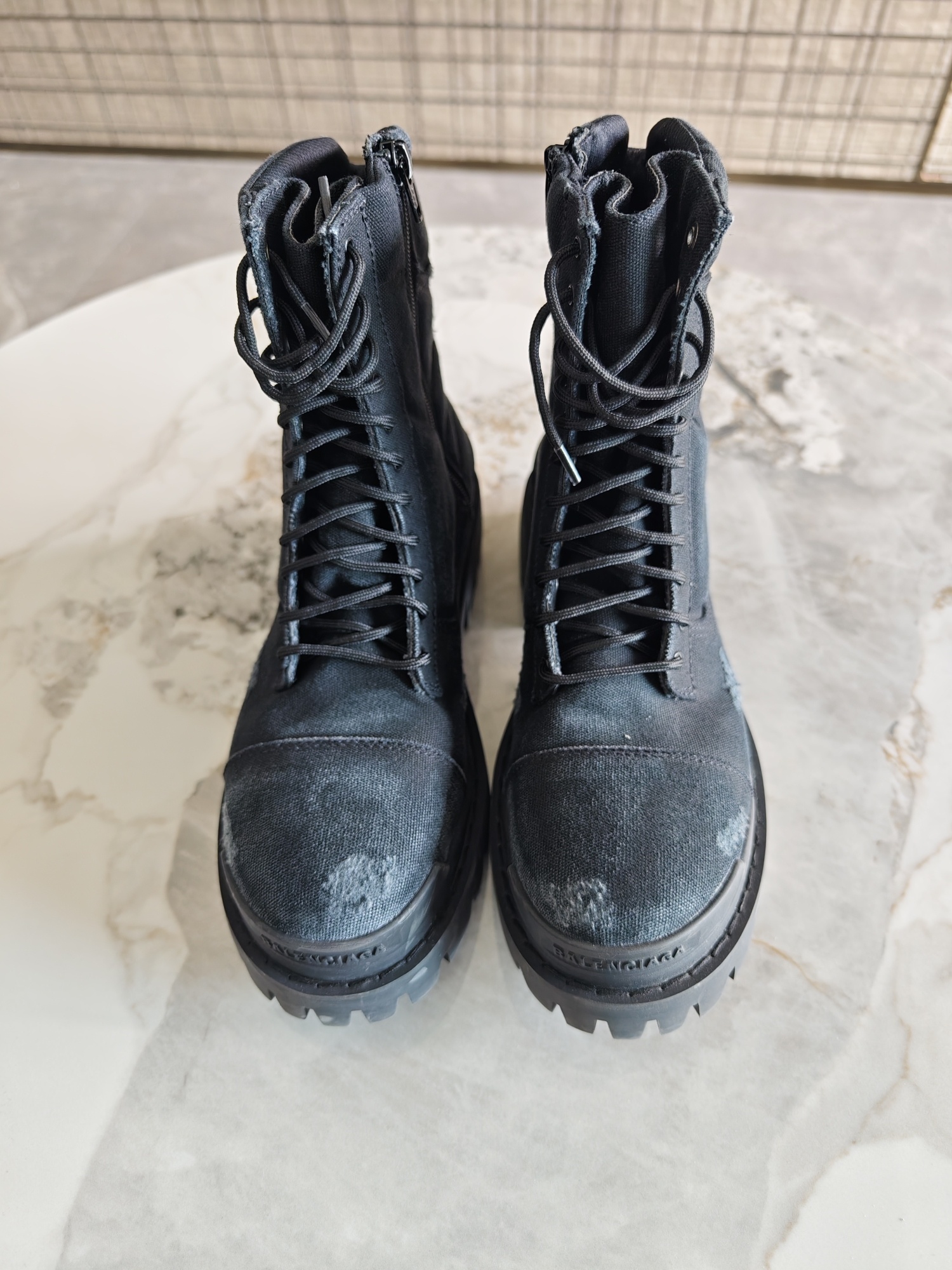 Balenciaga Lace-up Combat Boots In Black