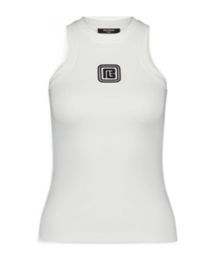 Balmain Fitted Cotton Racerback Top In White