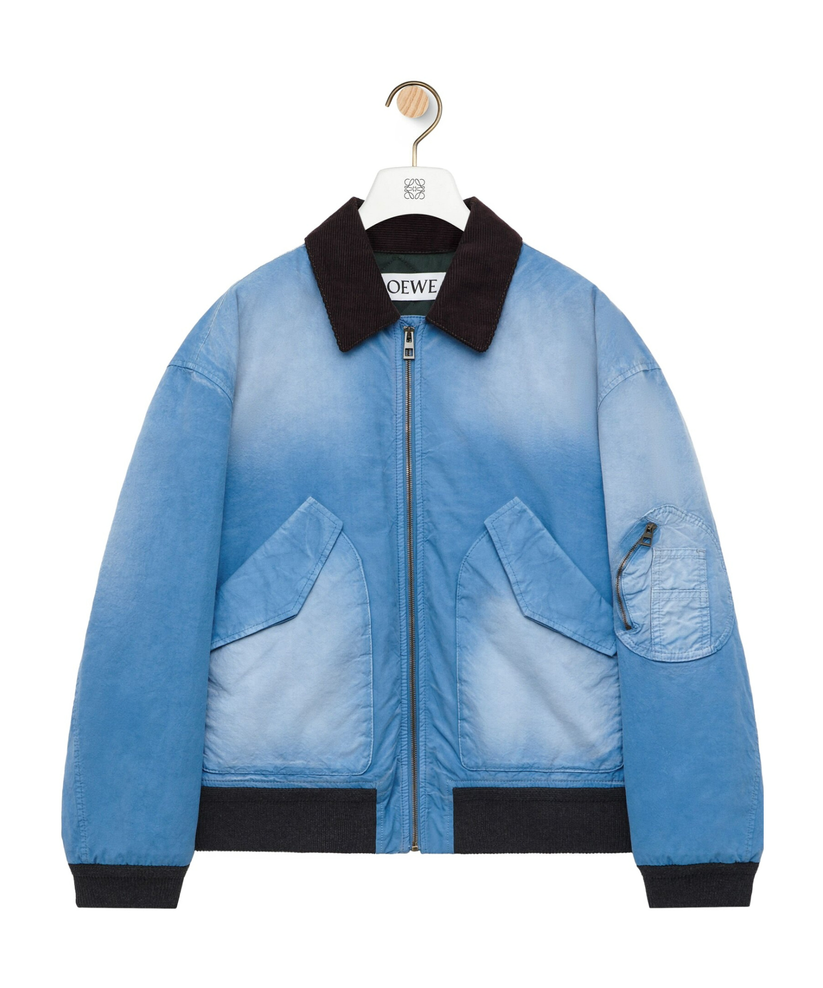 Loewe Blue Washed Effect Zipped Cotton Bomber Jacket In Blue