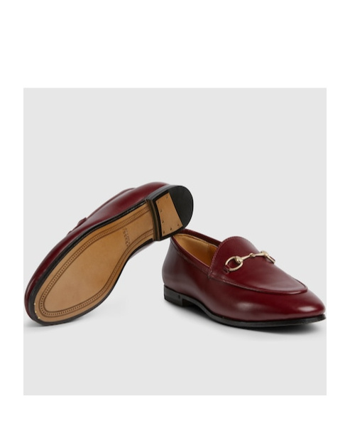 Gucci Almond Toe Leather Loafers With Metallic Hardware In Red