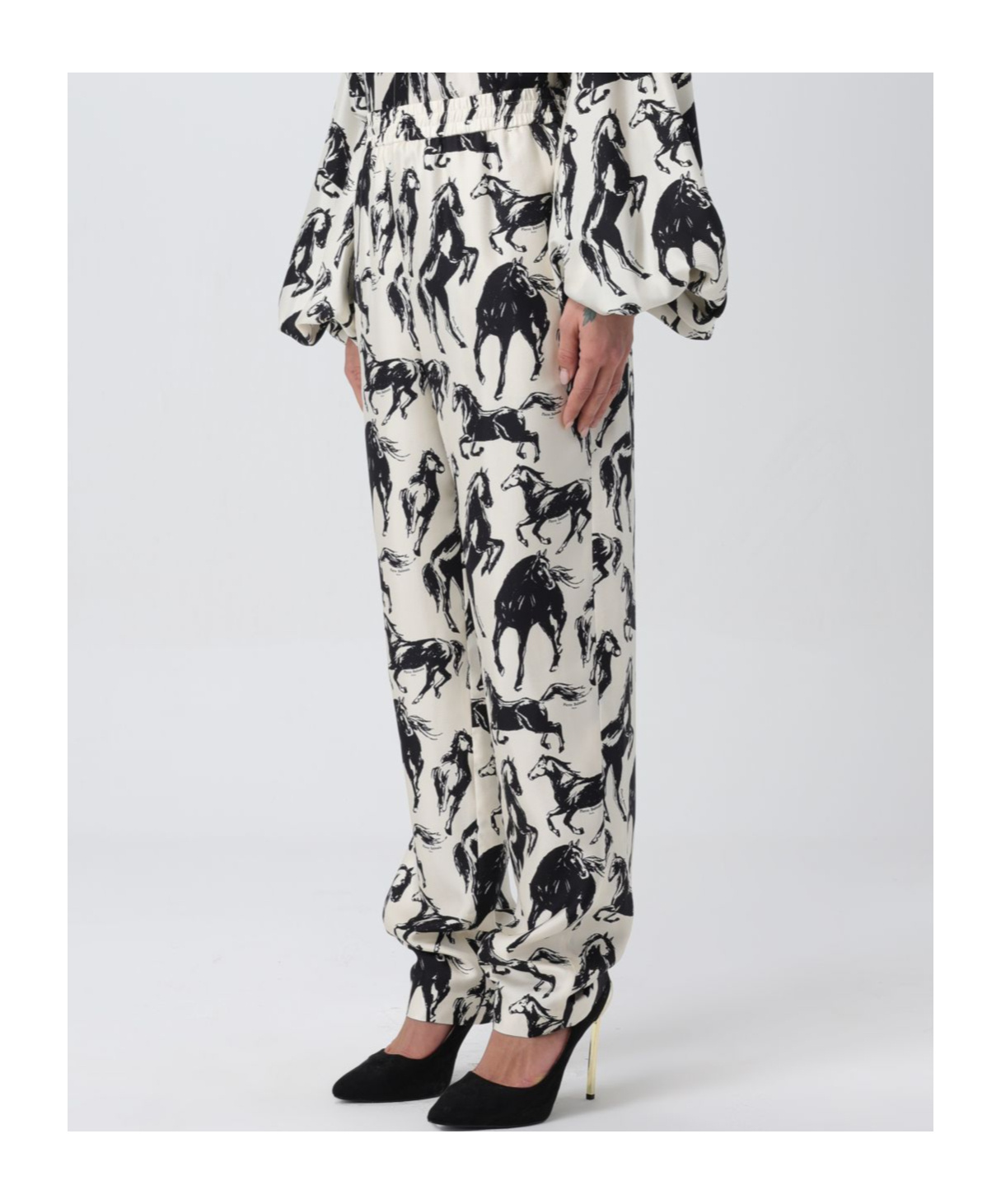 BALMAIN HORSE-PRINT SILK TAPERED TROUSERS 