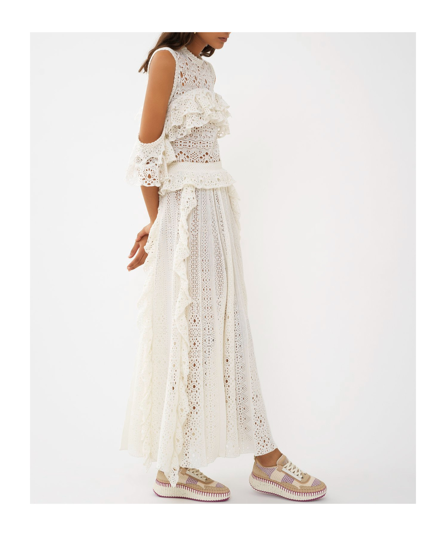Shop Chloé Nama Knitted Sneakers In White