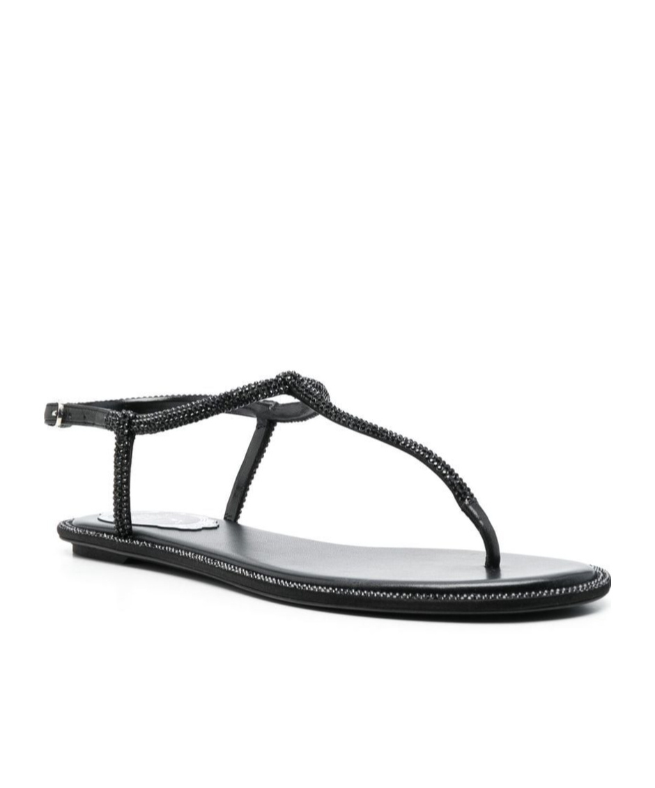 René Caovilla Rene Caovilla Flat Jewel Sandals In Black