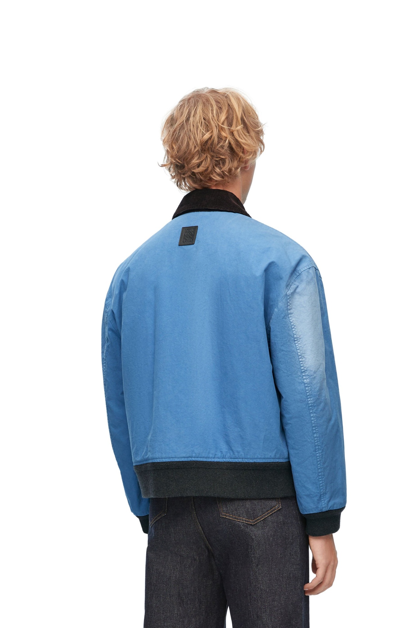 Loewe Blue Washed Effect Zipped Cotton Bomber Jacket In Blue