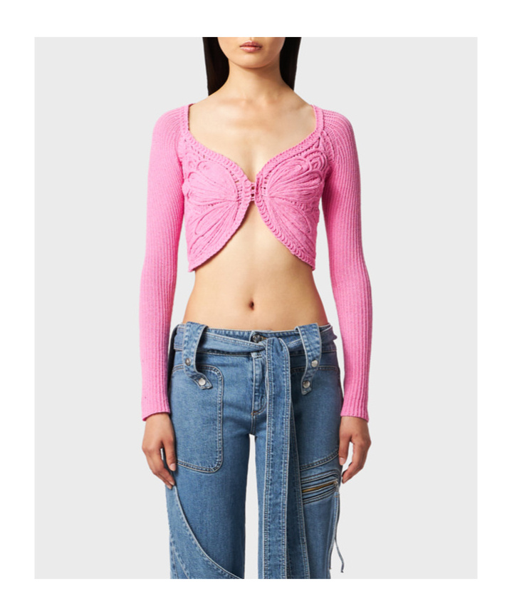 Blumarine Butterfly Embroidered Cardigan In Pink