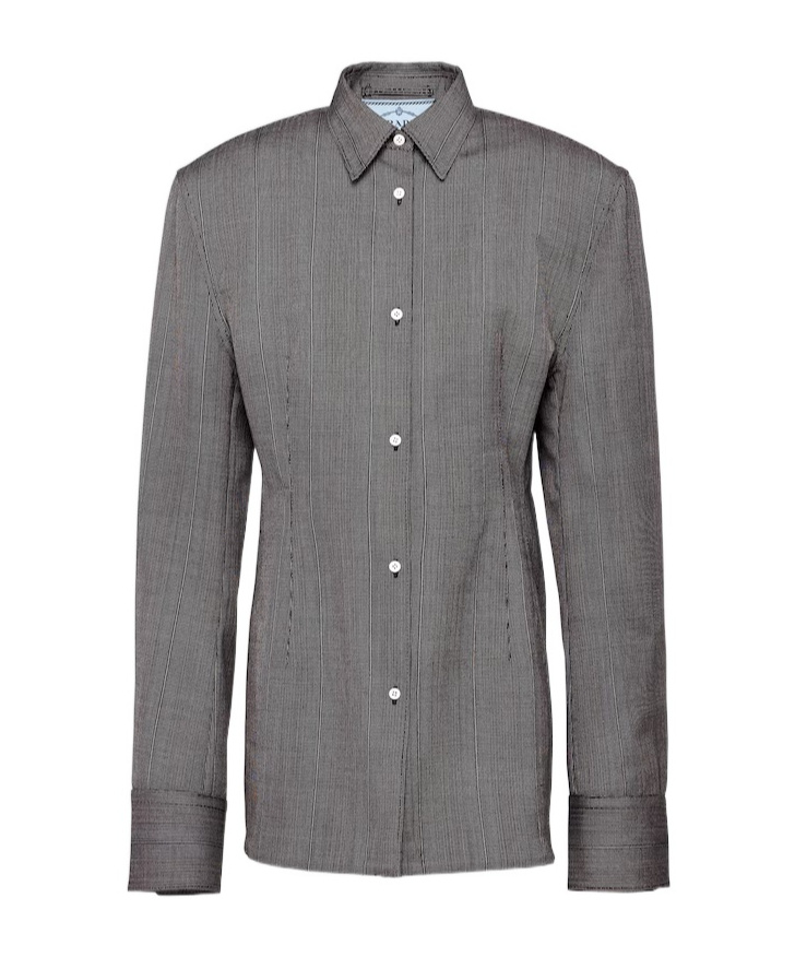 Prada Pinstripe Wool Shirt Jacket In Gray