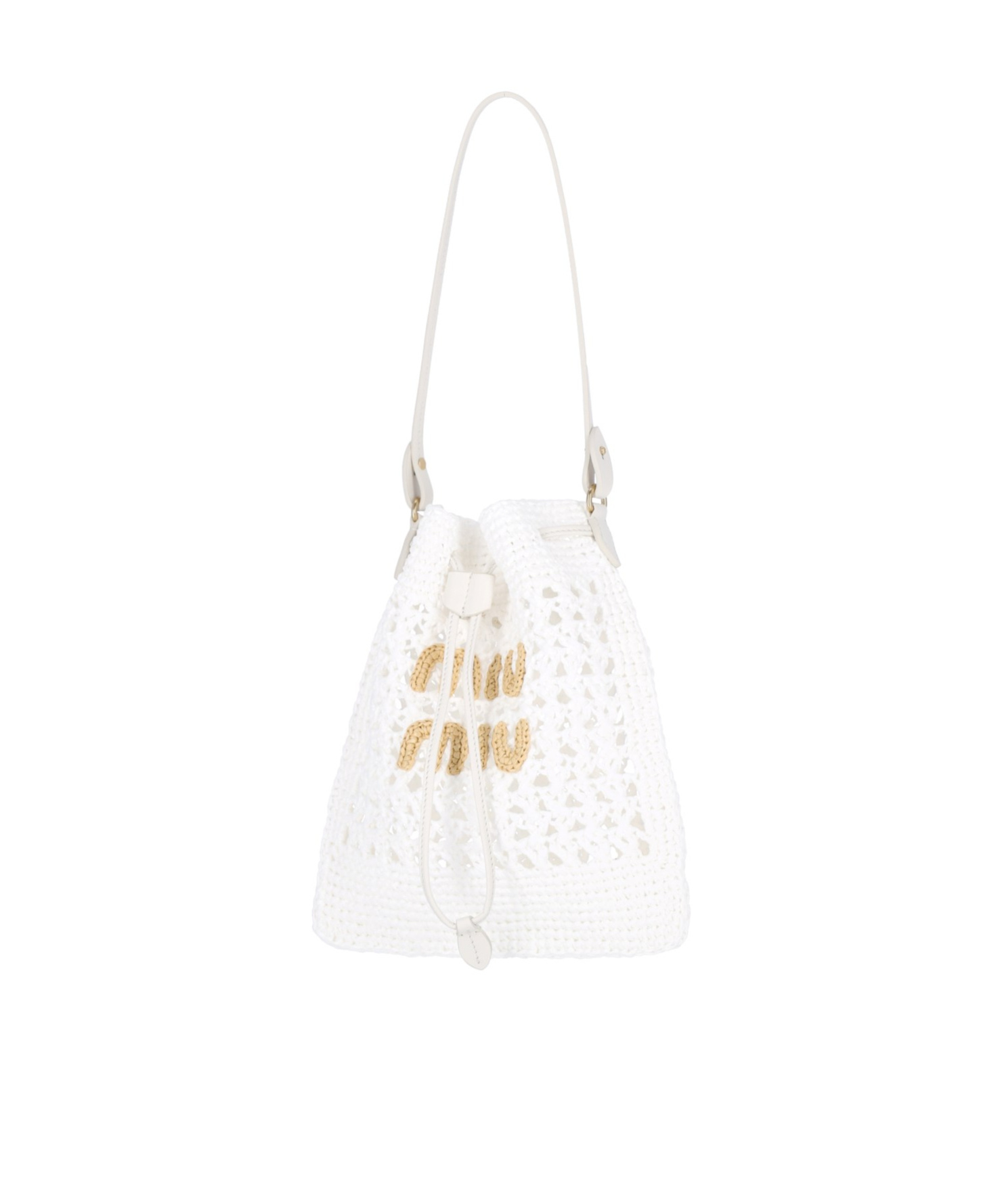 Miu Miu Crochet Knitted Bucket Bag In White