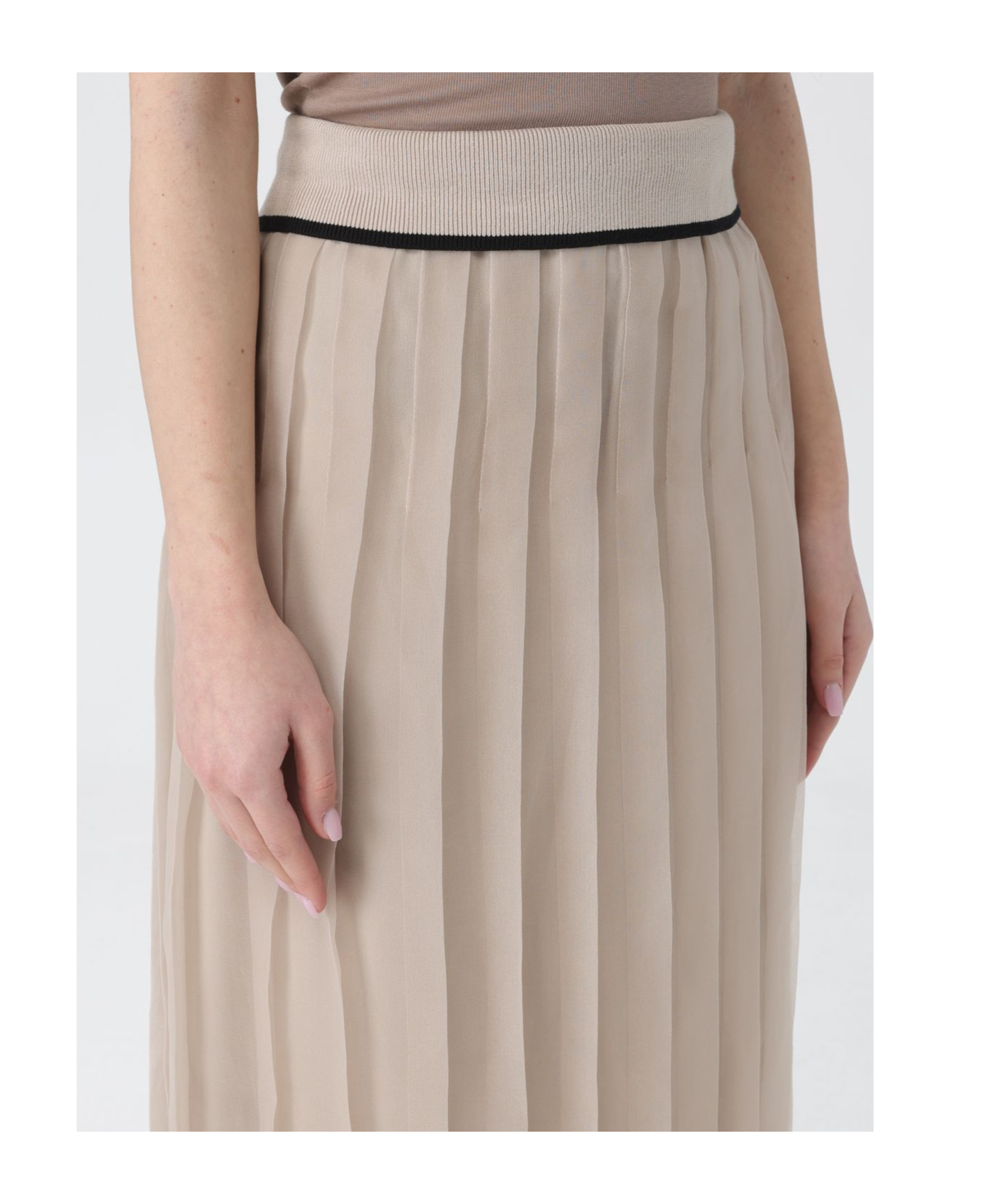 Brunello Cucinelli High-waisted Silk Skirt In Nude