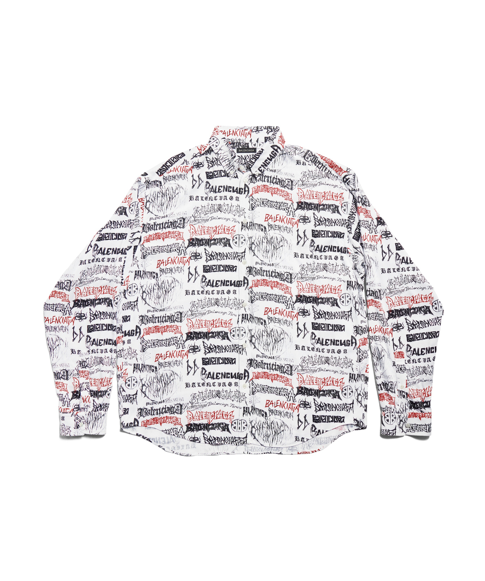 Balenciaga Graphic Print Long Sleeves Cuffed Shirt In White