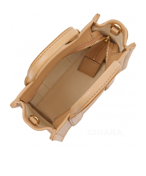 Marc Jacobs 'the Mini Tote' Beige Tote Bag With Logo Lettering On The Front In Grained Leather Woman In Nude