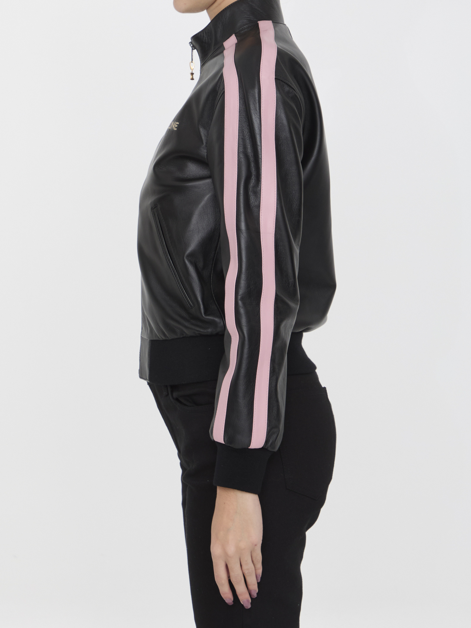 Celine Long-sleeved Leather Jacket In Black