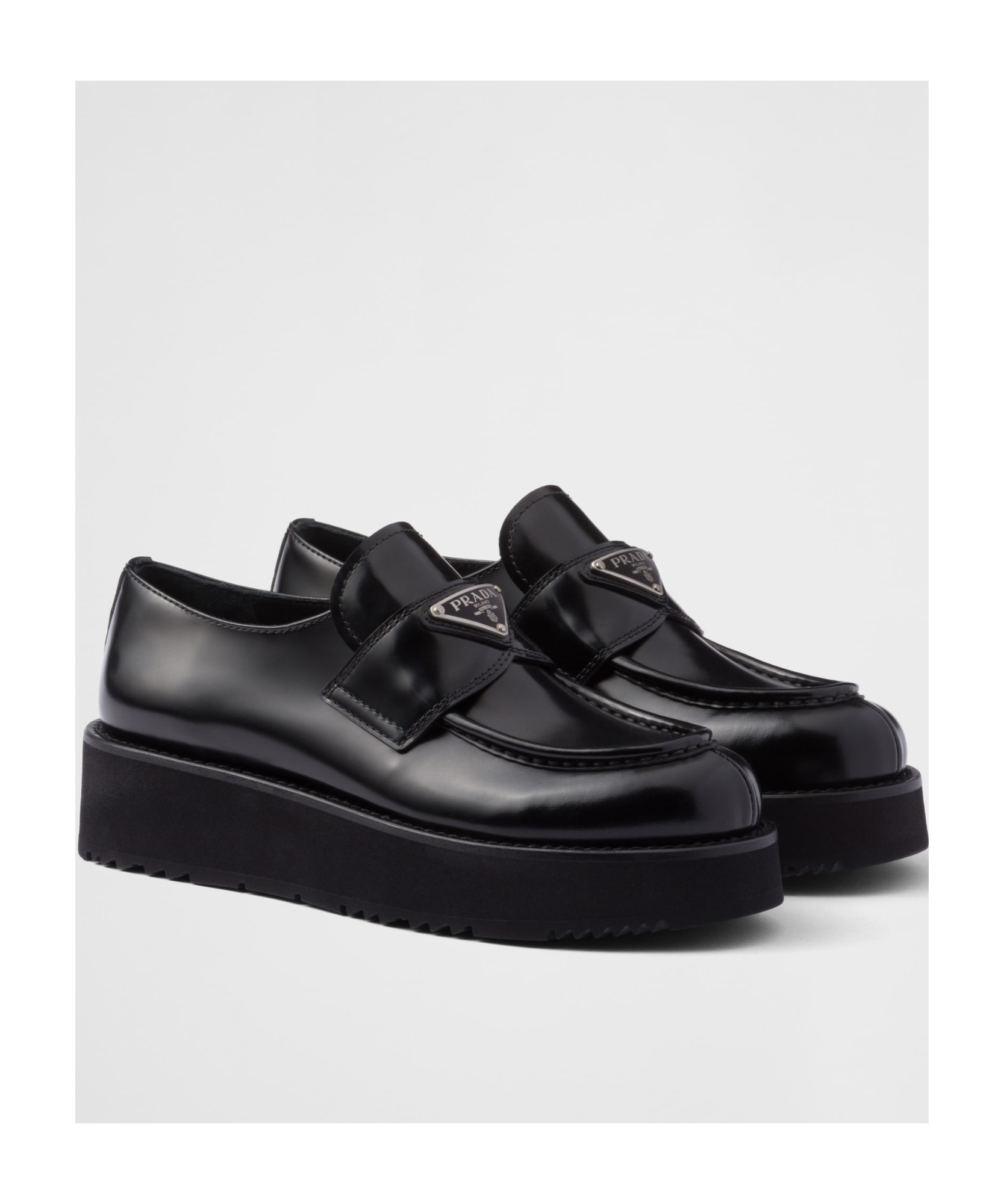 Prada Triangle-logo Leather Loafers In Black