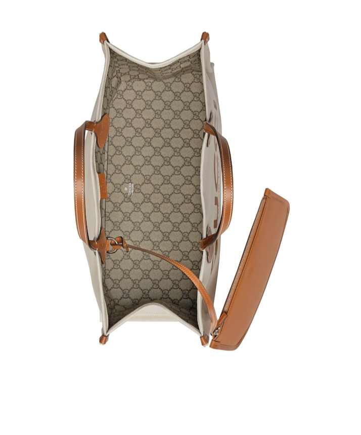 Gucci Shopper Aus Canvas Mit Logo-print In White