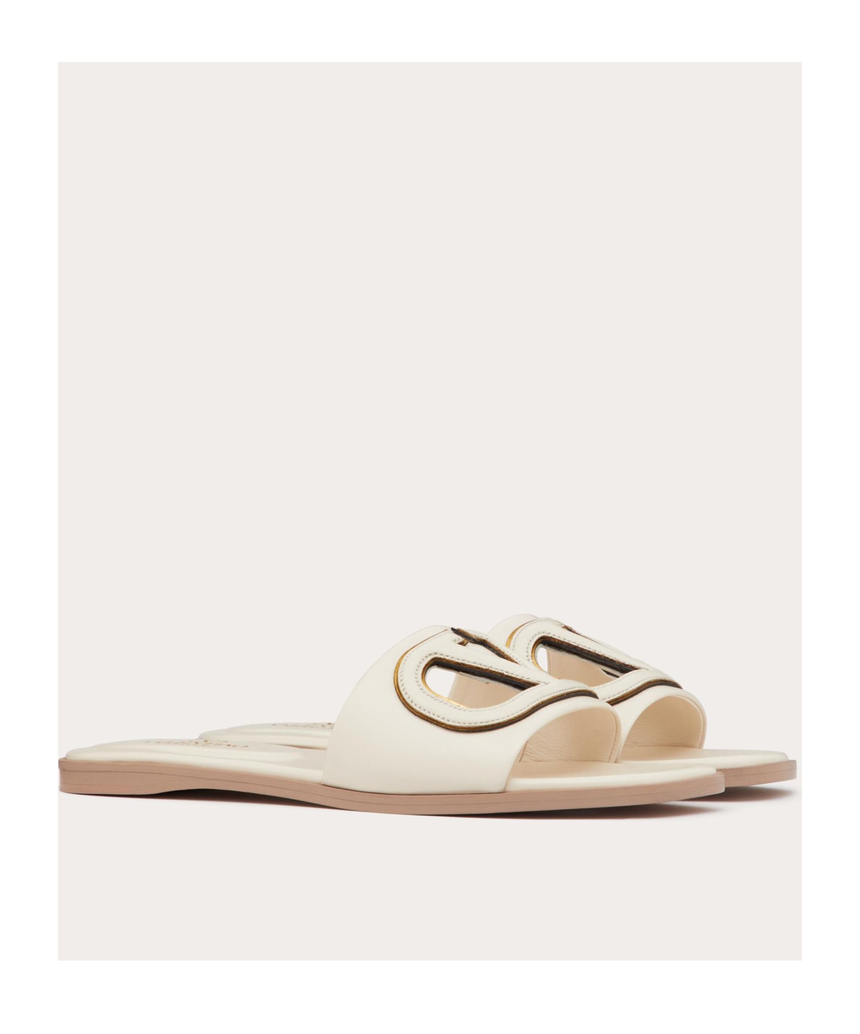 Valentino Vlogo Signature Flat Leather Sandals In White