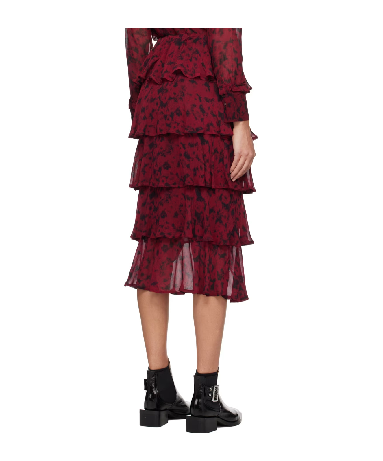 GANNI ABSTRACT RUFFLED MIDI SKIRT