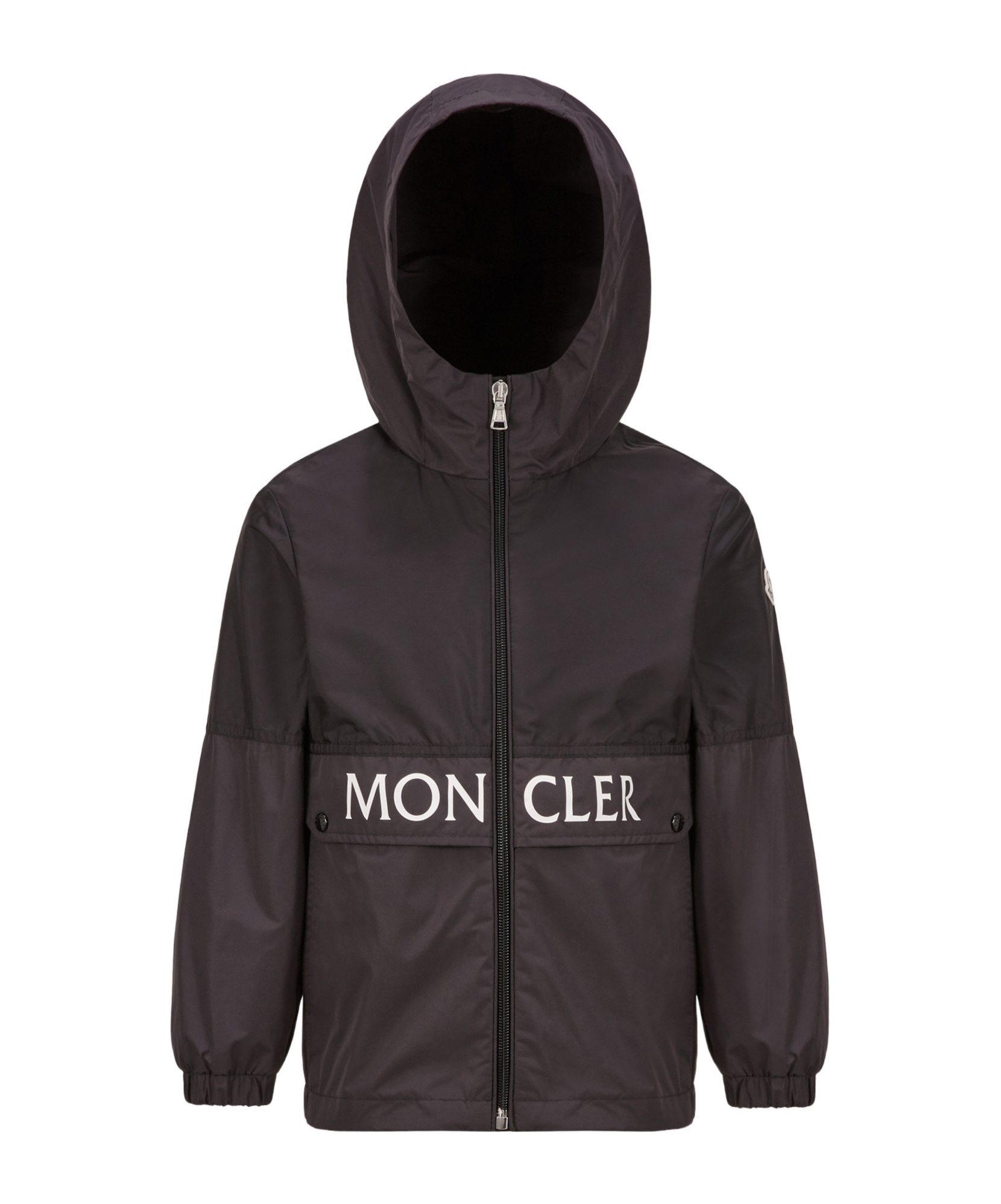 Moncler Enfant Logo Printed Hooded Jacket In Black