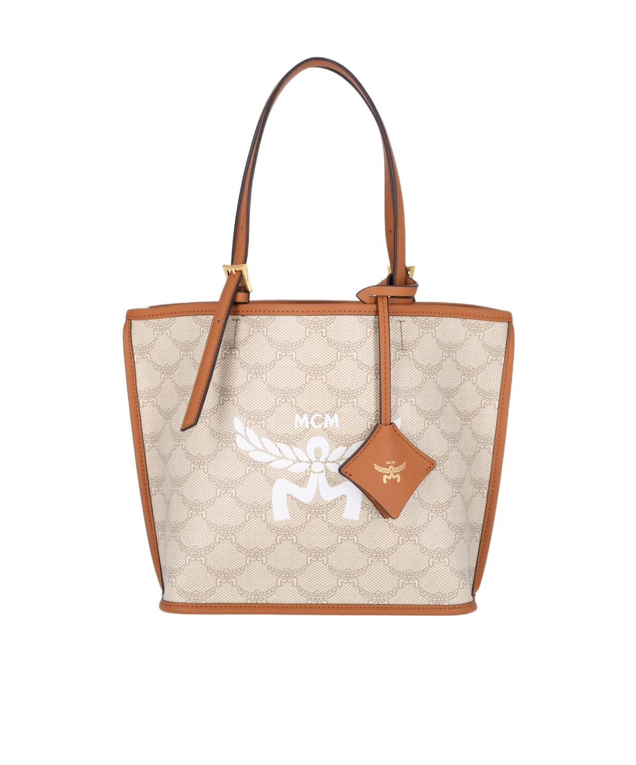 Mcm Medium Himmel Lauretos Leather Tote Bag In Nude